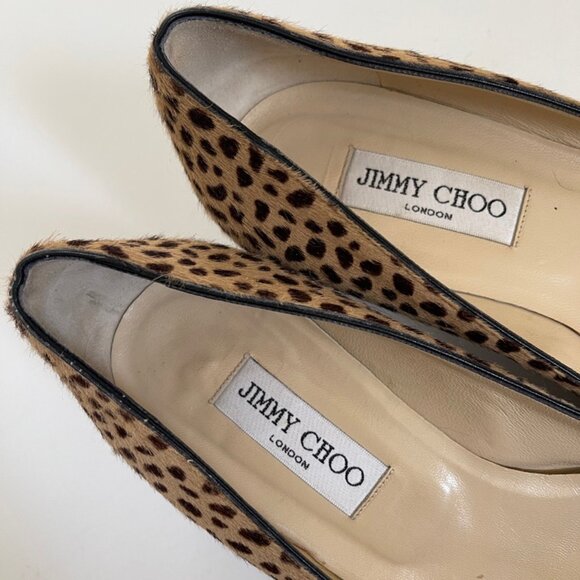 JIMMY CHOO Black & Tan Leather & Pony Hair Animal Print Kitten Heels: Size 39.5 - Picture 6 of 8